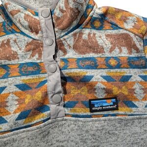 Simply Southern Fleece Pullover Bear Aztec Southwestern Snap Neck‎ Womens Large